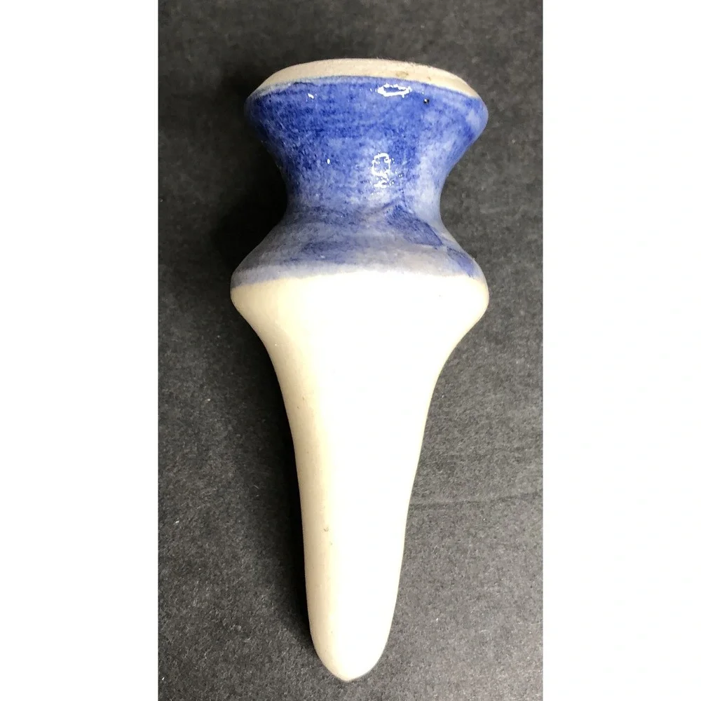 Corfu Pottery Vinegar & Oil Bottles Hand Made Blue and White Leaf Design READ